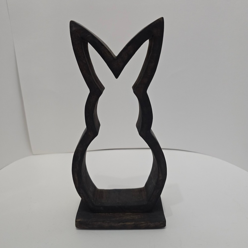 Unbranded Wooden Bunny Silhouette Figurine  Dark Brown Rustic Farmhouse